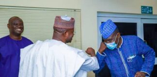 Gov Yahaya Bello for President of Nigeria? Governor Yahya Bello exchanging pleasantries with Alhaji Yushau Shuaib, Multi-Award Winning PR in Nigeria