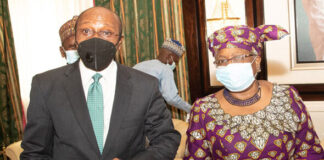 WTO DG Visits CBN, Hints On Embracing Digital Economy WTO DG, Mrs Okonjo Iweala with CBN Governor, Godwin Emefeile