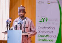 On World Creativity and Innovation Day DG of NITDA, Engr. Kashifu Inuwa Abdullahi speaking during Press conference of NITDA@20