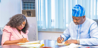 Tech4Dev Partners Fed. Min. Of Youth & Sports To Upskill 36,000 Youths L-r: Executive Director of Tech4Dev, Diwura Oladepo and the Honorable Minister of Youth and Sports Development, Sunday Dare in Abuja