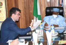 Nigeria Solicits Technological Transfer To Develop Security System (R-L) Minister of Defence Maj Gen Bashir Salihi Magashi (retd) and Canadian High Commissioner to Nigeria Nicholas Simard.