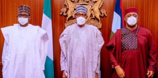 Can Fani-Kayode Bring Secessionist Agitators to Peace Table? L-R, Femi Fani Kayode with President Muhammad Buhari and other APC stakeholders at Presidential Villa, abuja