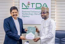 NITDA Joins Hands With Airtel To Provide Digital Literacy Platform For NDPR L-r: Surendran Chemmenkotil, MD/CEO, Airtel Nigeria receiving NITDA's strategic roadmap document presented by Kashifu Inuwa Abdullahi, the DG