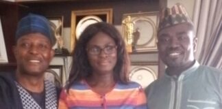 Alford Conference Partners IMPR on Tech Trade Fair for 2023 L-R: Frederick Apeji, Juliet Dangiwa Kyom of Alford Conferences Limited, and Yushau Shuaib of Image Merchants Promotion Limited