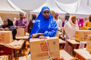 Beneficiaries during the donation ceremony of sewing machine, laptops by Inuwa foundation in Jigawa State 