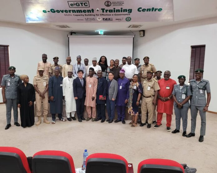 participants at the training with Engr Salisu Kaka, Ag. Director, Digital Economy Department, Prof Park Byeong, Korean EA expert and Nigerian EA project lead