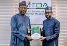 NITDA Boss Canvasses For Indigenous Characters In Online Sports, Games DG NITDA Kashifu Inuwa Abdullahi with NFF President, Ibrahim Musa Gusau
