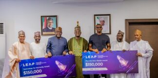 Pantami Receives Global Winners from LEAP 2023 Rocket Fuel Pitch Startup Competition in Riyadh Minister of Communications and Digital Economy, Prof. Isa Ali Ibrahim Pantami, Kashifu Inuwa Abdullahi, Prof Abubakar Mohammed with Global Winners of the LEAP 2023 Rocket Fuel Pitch Startup Competition