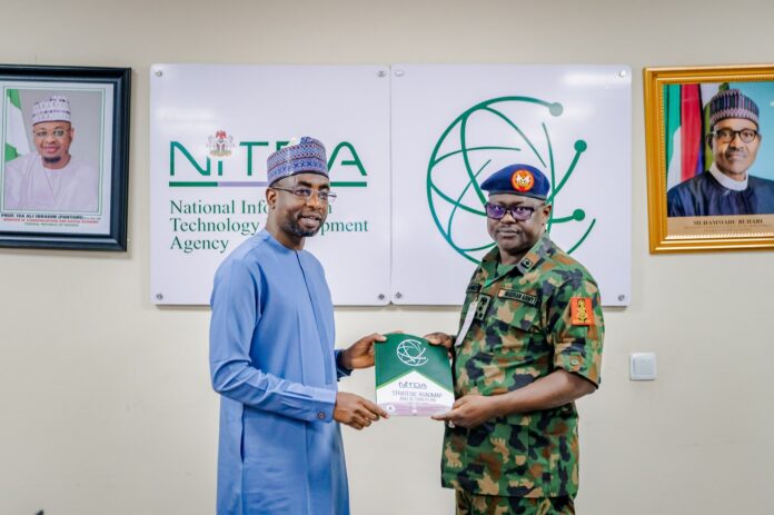 The Director-General of NITDA, Kashifu Inuwa Abdullahi, CCIE & the Director-General, NYSC, Brig. Gen YD Ahmed during the courtesy call on NITDA