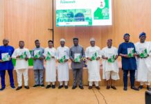 On Nigeria’s Digital Literacy and Skills Framework DG NITDA, Kashifu Inuwa Abdullahi CCIE with other Agency CEOs at Digital literacy and Skills Framework launch