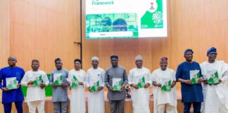 On Nigeria’s Digital Literacy and Skills Framework DG NITDA, Kashifu Inuwa Abdullahi CCIE with other Agency CEOs at Digital literacy and Skills Framework launch