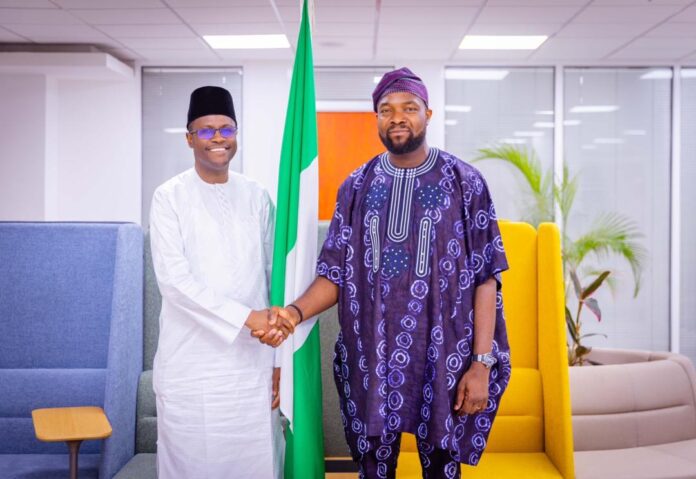 Chairman of the Independent Corrupt Practices and Other Related Offences Commission (ICPC), Dr Musa Adamu Aliyu (L), on a courtesy visit to the Minister of Communications, Innovation and Digital Economy, Dr Bosun Tijjani (R) in Abuja.