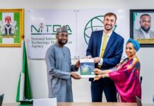 Blockchain: Transforming Governance and Transparency in Nigeria, by Shuaib S. Agaka DG NITDA, Kashifu Inuwa, CCIE presenting a copy of agency’s SRAP 2024-2027 to representatives of Workd Bank and World Trade Organisation, Washington DC Office, Aleksandar Stojanor and Dr. Maryam Lawal for the Digital trade engagement.