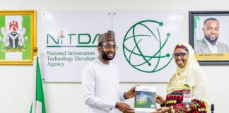 NITDA, ACEPHAP, To Leverage Digital Technology In Improving Health Care Sector DG NITDA, Kashifu Inuwa CCIE (left) with Director, ACEPHAP, Prof. Hadiza Galadanci (right) at the corporate headquarters of NITDA in Abuja