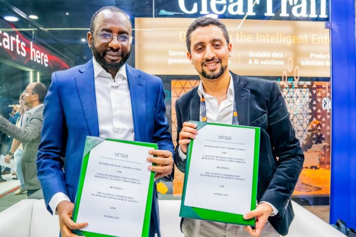 DG NITDA, Kashifu Inuwa CCIE, and Chief Executive Officer of SecDojo, Mr. Younes Benzagmout at the signing ceremony, during GITEX Africa 2025 in Marrakech, Morocco. DG NITDA, Kashifu Inuwa CCIE, and Chief Executive Officer of SecDojo, Mr. Younes Benzagmout at the signing ceremony, during GITEX Africa 2025 in Marrakech, Morocco.